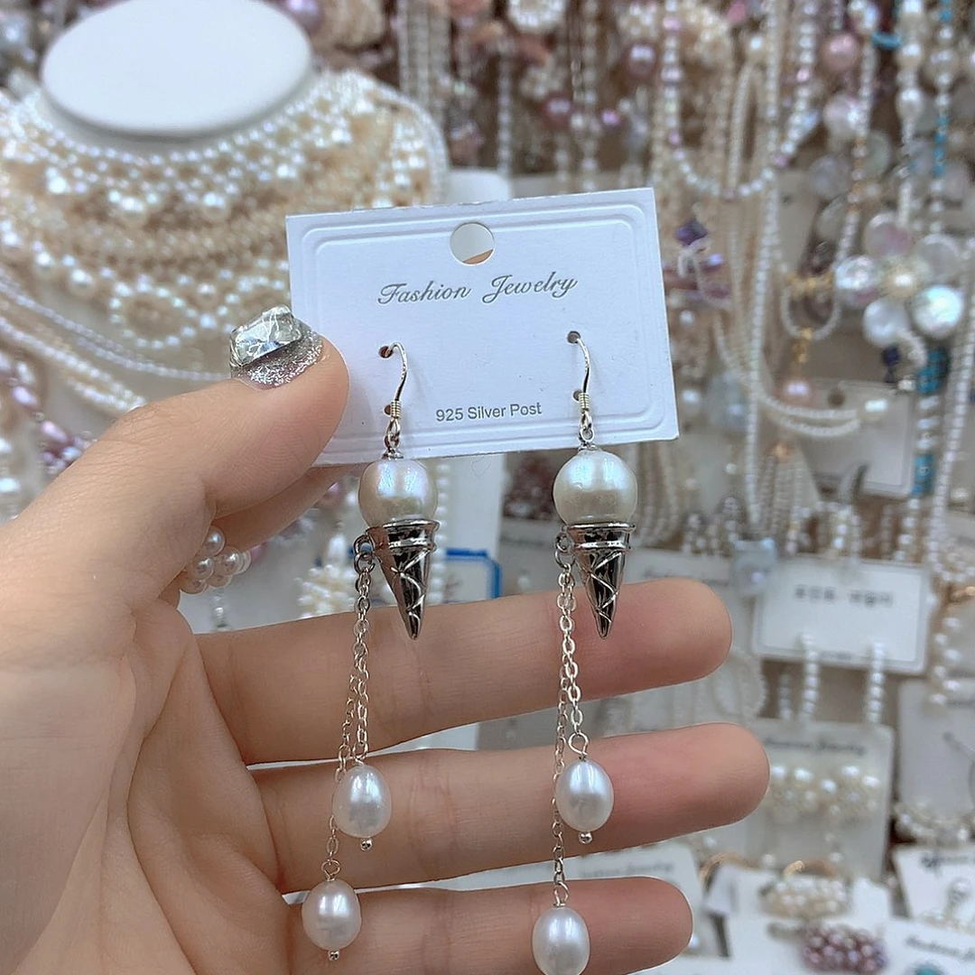 耳饰银S925镶嵌淡水珍珠