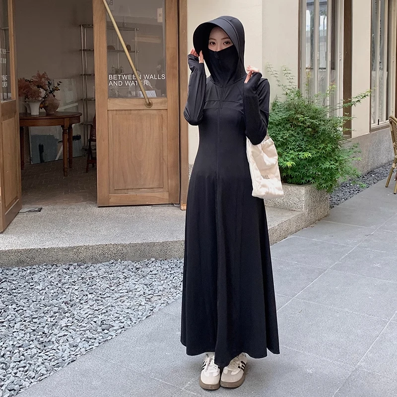 女款小个子长款防晒衣女夏季新款修身显瘦透气轻薄全身防晒服外套