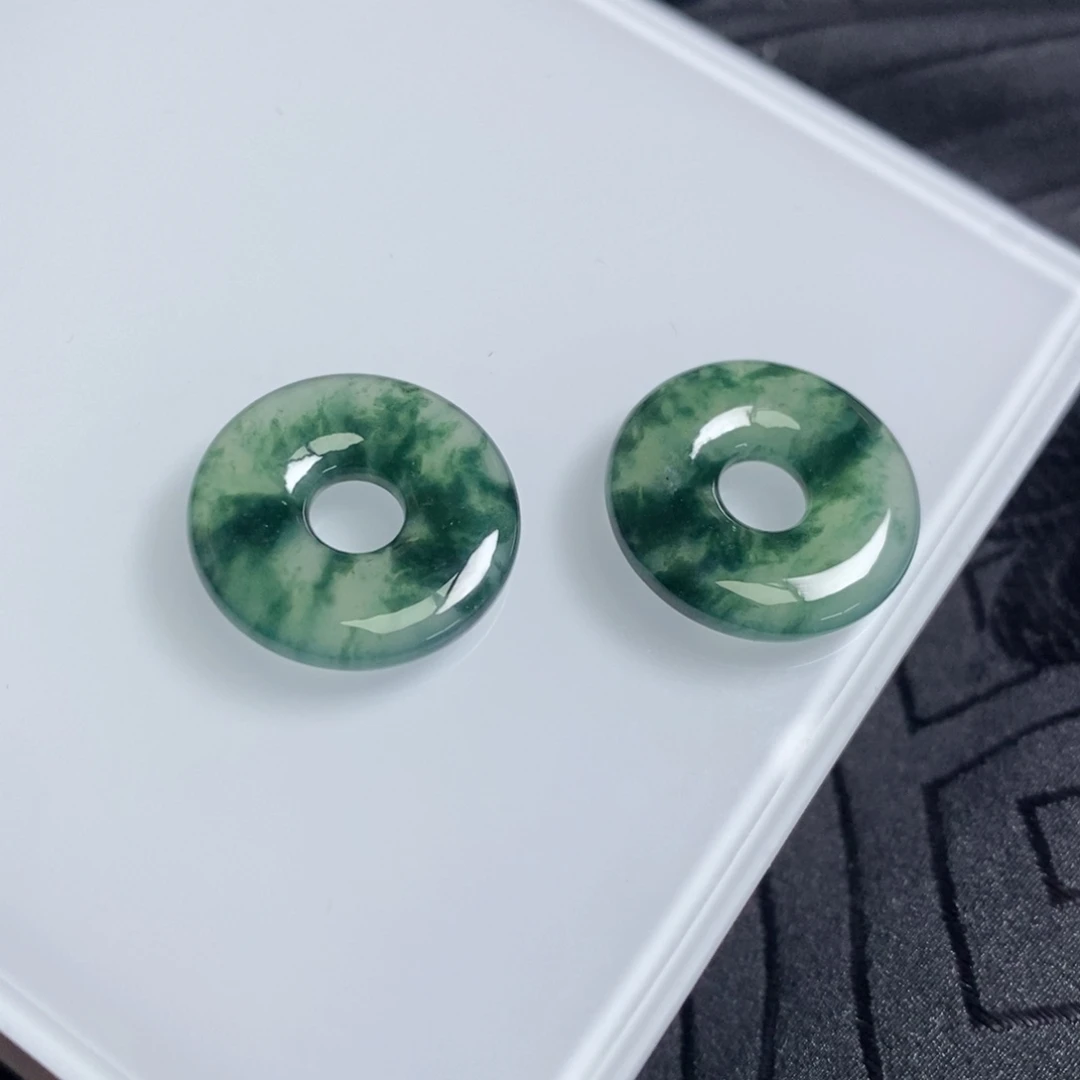 翡翠未镶嵌耳饰飘蓝花甜甜圈