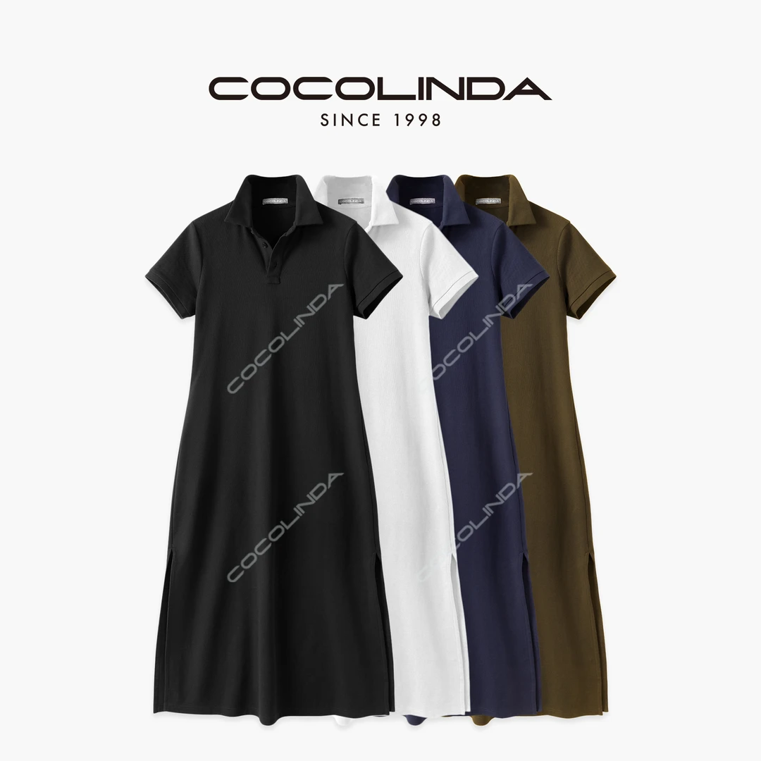 COCOLINDA | 四色短袖弹力加长POLO T恤裙(裙长130cm)Q3492