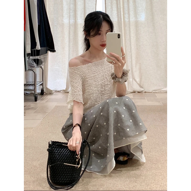 YNVN韩系甜美褶皱感短袖小衫女设计感温柔风衬衣上衣2025夏季新款