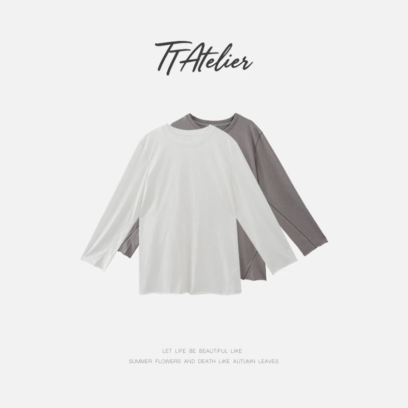 TT设计师【斜裁】日系高级感氧气感慵懒感斜向拼缝长袖T恤TT190692