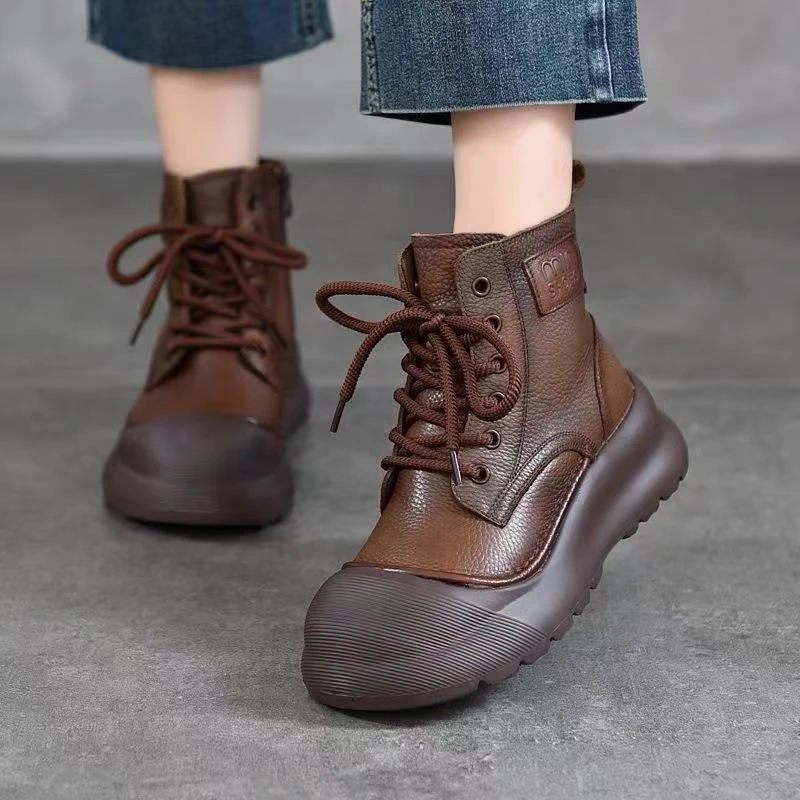 真皮马丁靴女款厚底春秋复古靴单9829