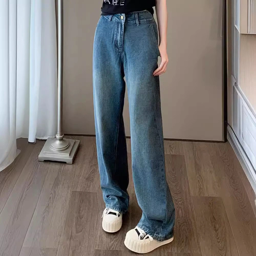 春秋高腰阔腿牛仔裤阔腿裤女宽松小个子显瘦百搭直筒裤子潮ins