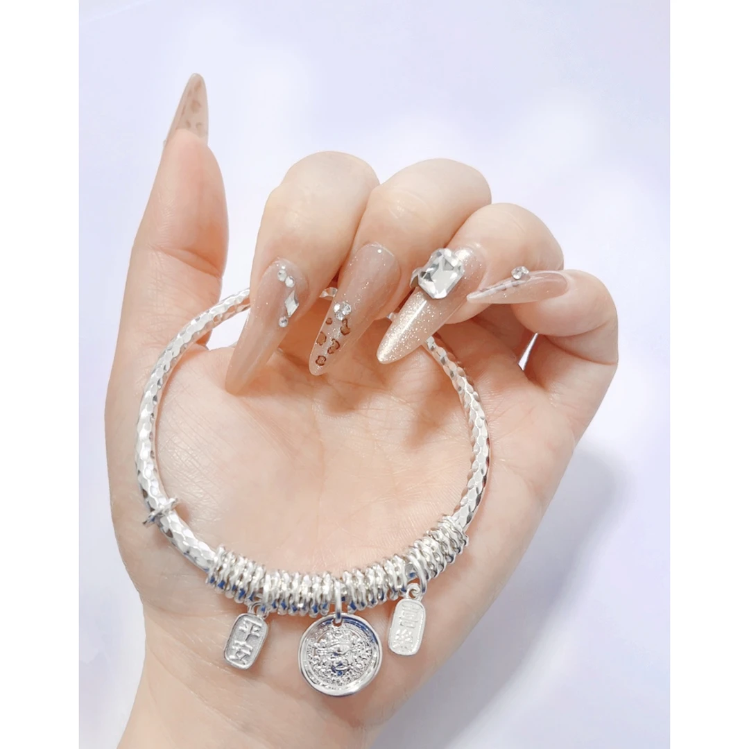 足银手镯 黄财神吉言盘缠足银999.9手镯开口，非闭口手镯