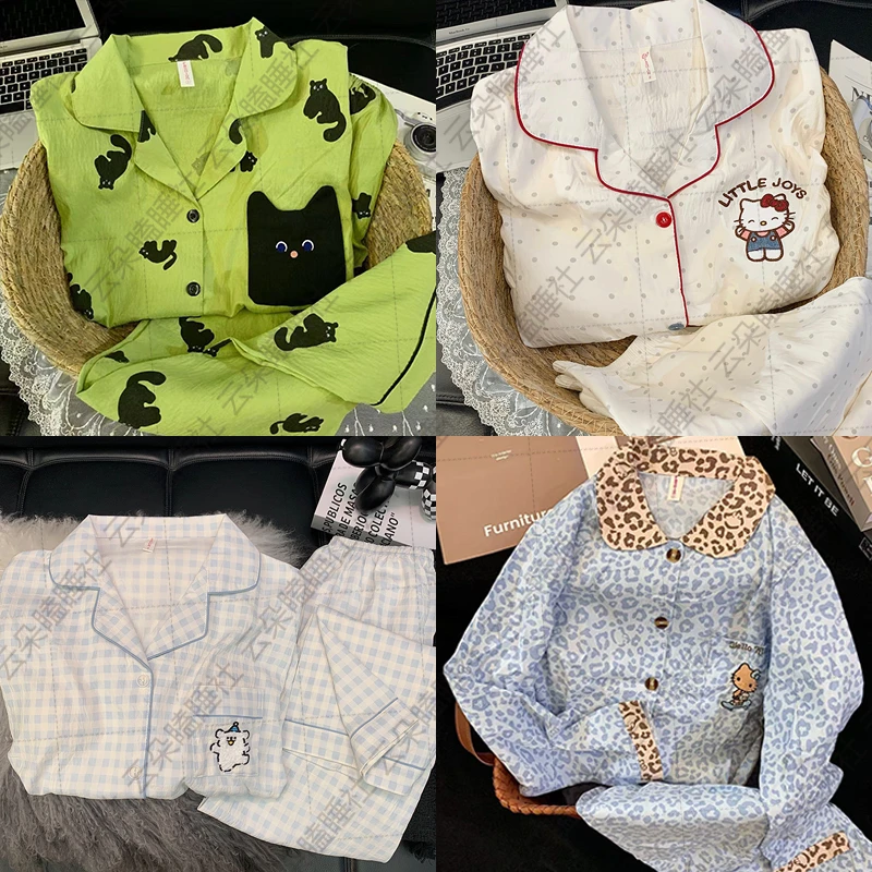 【春秋云朵细纱绵多款】长袖可爱卡通小狗睡衣女孩春秋季学生家居服