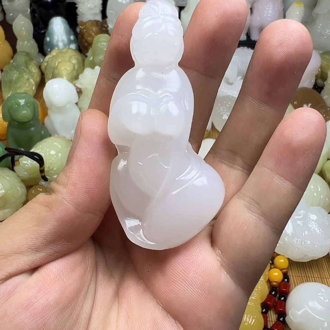 石材蓝*手工雕刻玉贵人