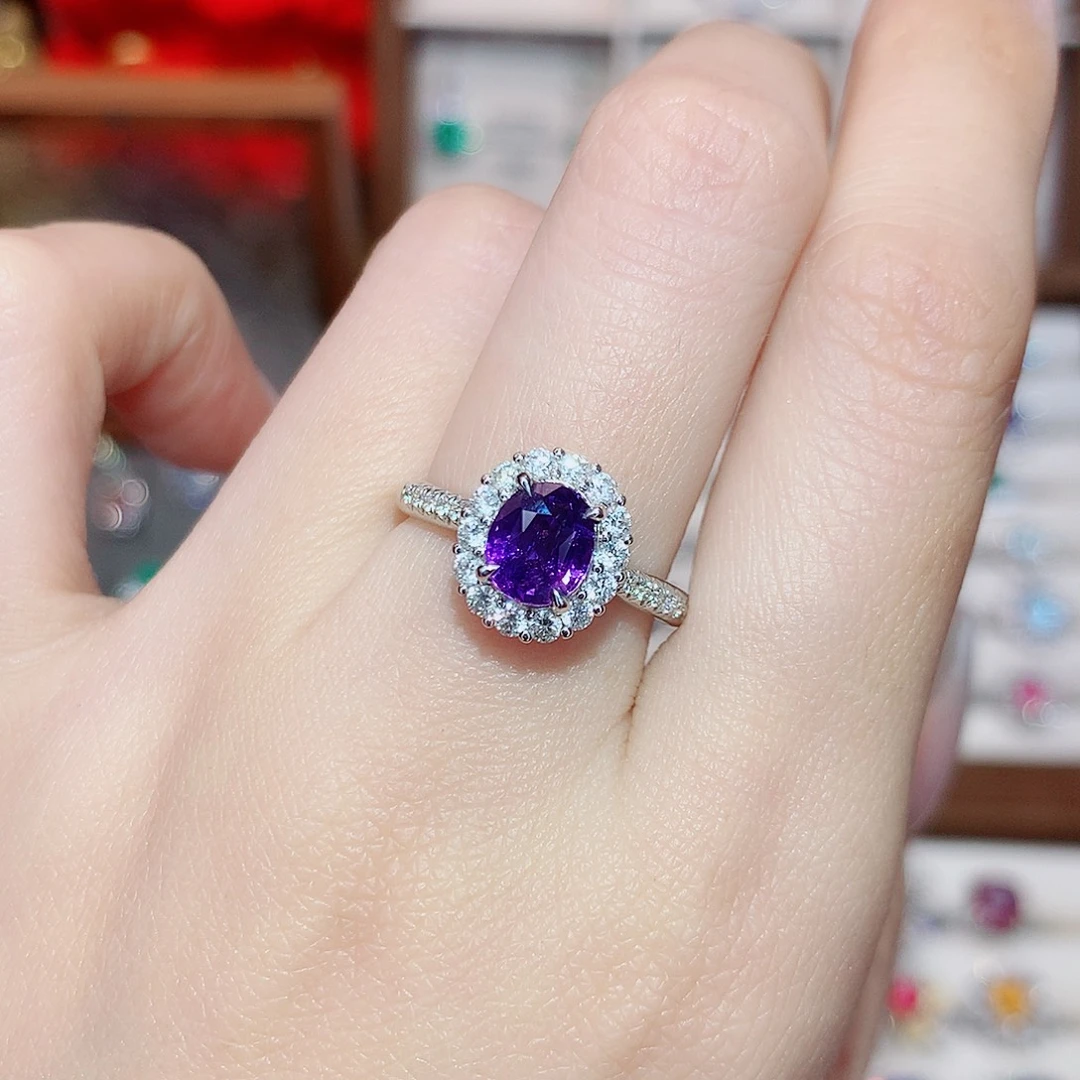 戒指彩色蓝宝石18K金镶嵌1.53ct/天然宝石/七天无理由