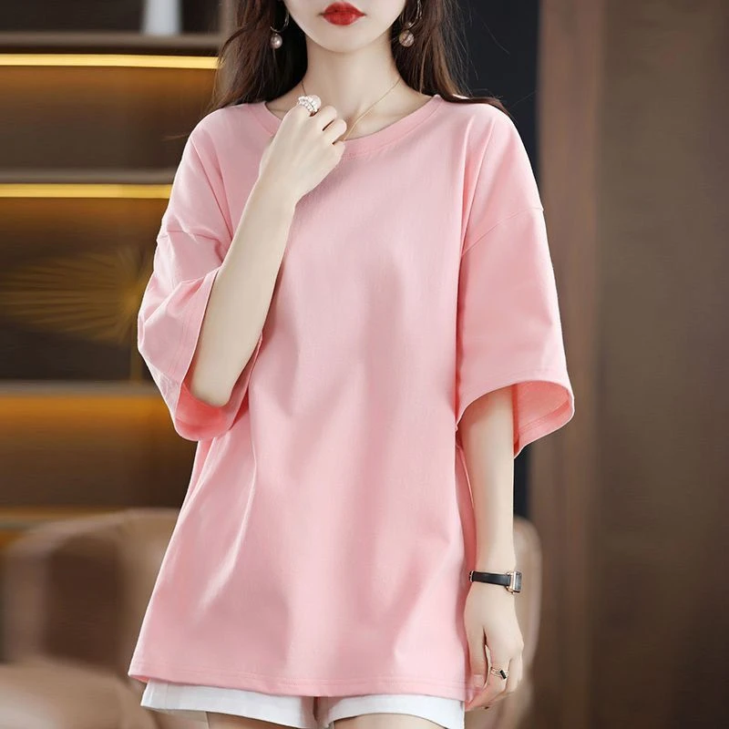 短袖女新款夏季宽松显瘦韩版中长款百搭半袖体恤上衣睡衣