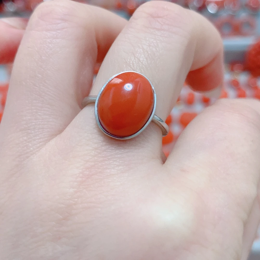 南红玛瑙戒指银S925镶嵌