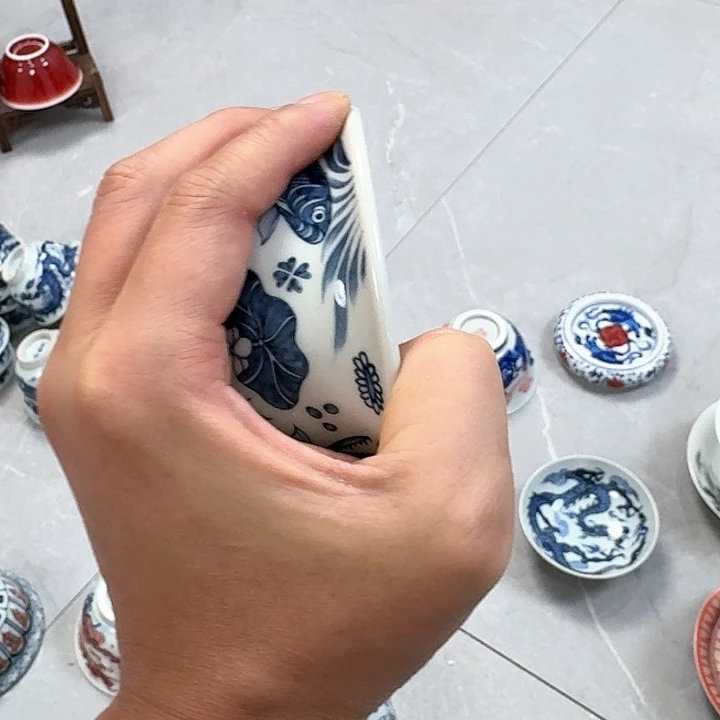 杯青花鱼藻大压手杯