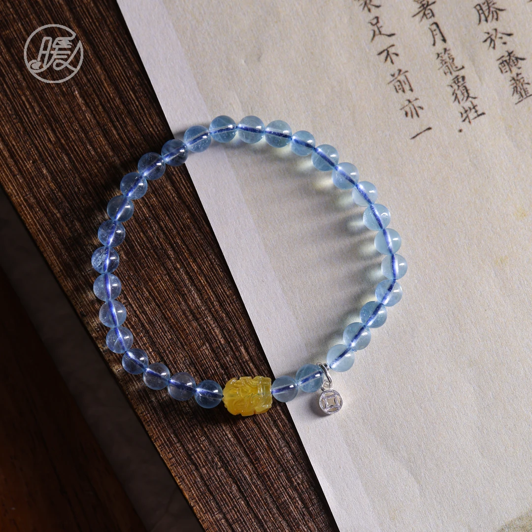 Nuanyan/暖言单圈海蓝宝手串5mm+搭配钱币手链B1179多样性发一
