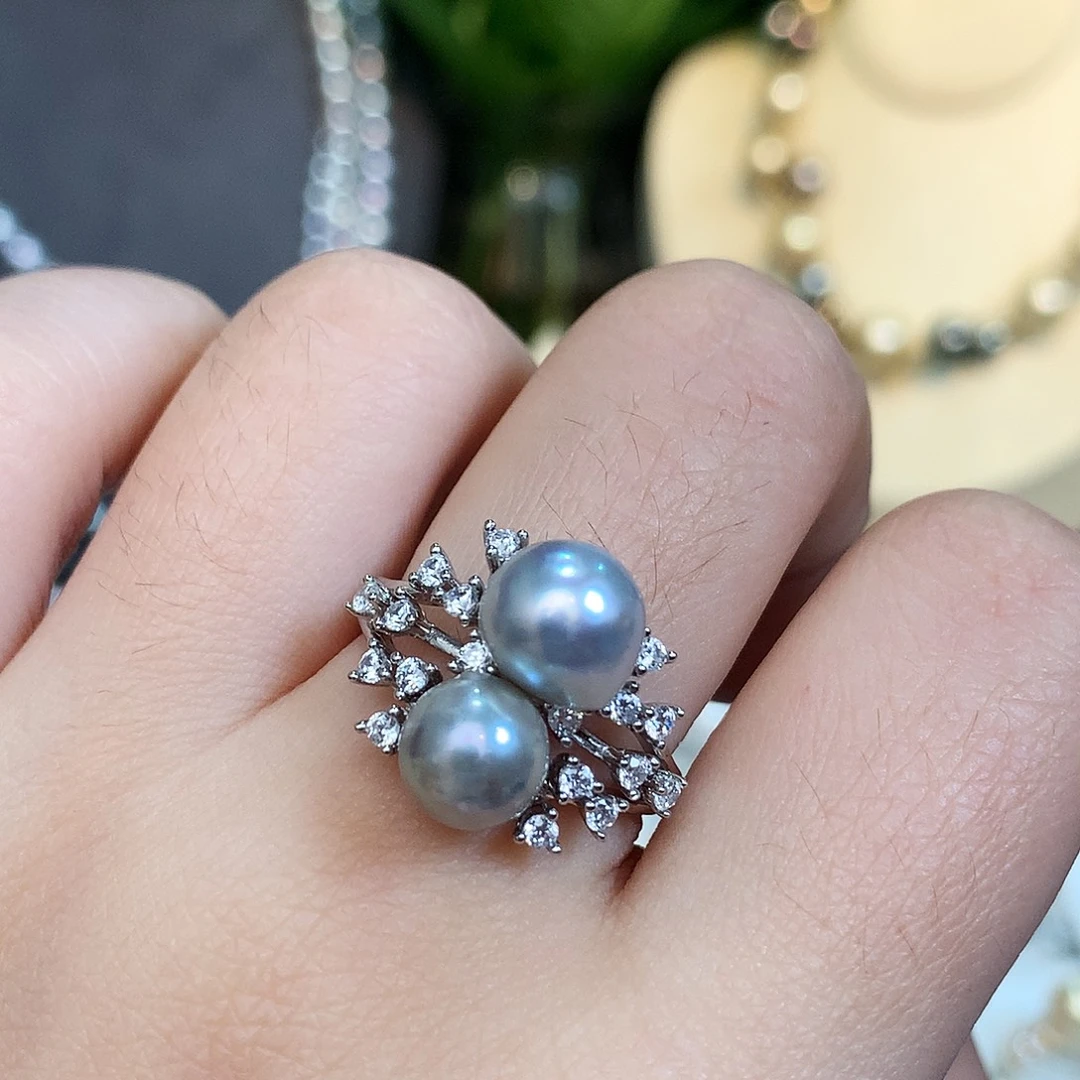 戒指海水珍珠银S925镶嵌