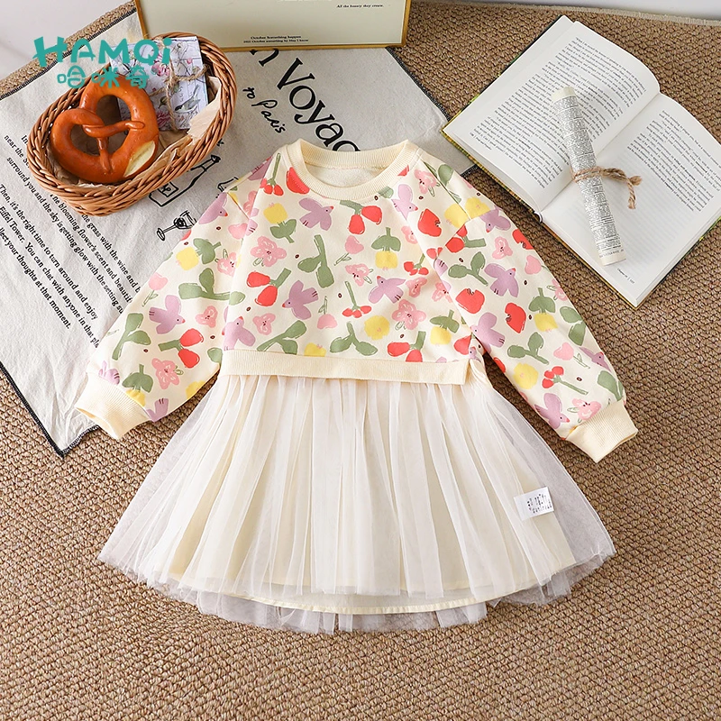 女童连衣裙春秋季新款童装小儿童洋气公主裙针织纱裙宝宝卫衣裙子