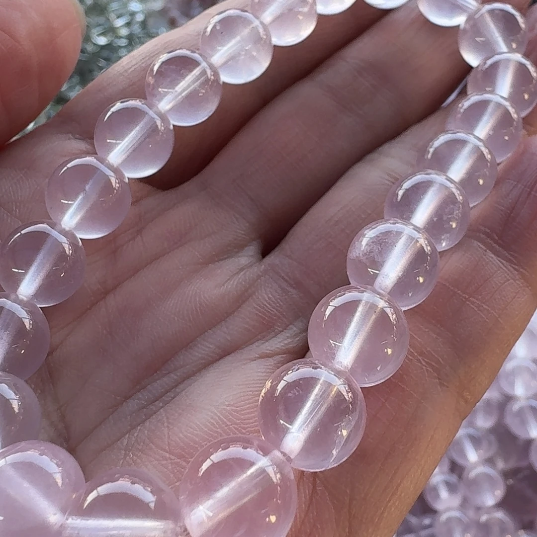 手链烟晶未镶嵌粉水晶素圈手串