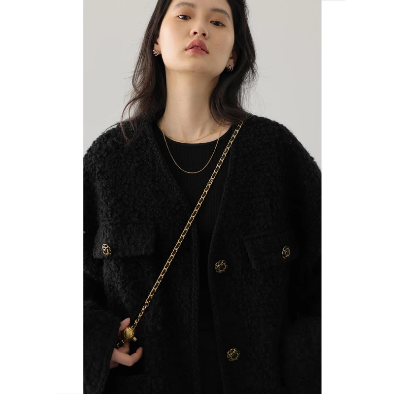 复古V领粗花呢时尚上衣2025年秋季新款休闲百搭韩版拼接小众外套