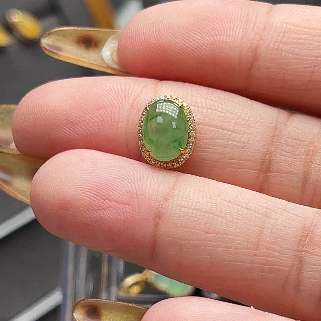 翡翠18K金镶嵌吊坠(不含链)