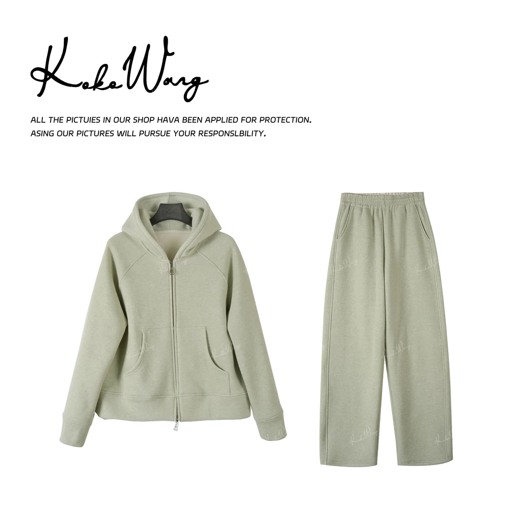 KOKO WANG秋冬慵懒风连帽拉链卫衣高腰休闲裤时尚套装N2445K29H48