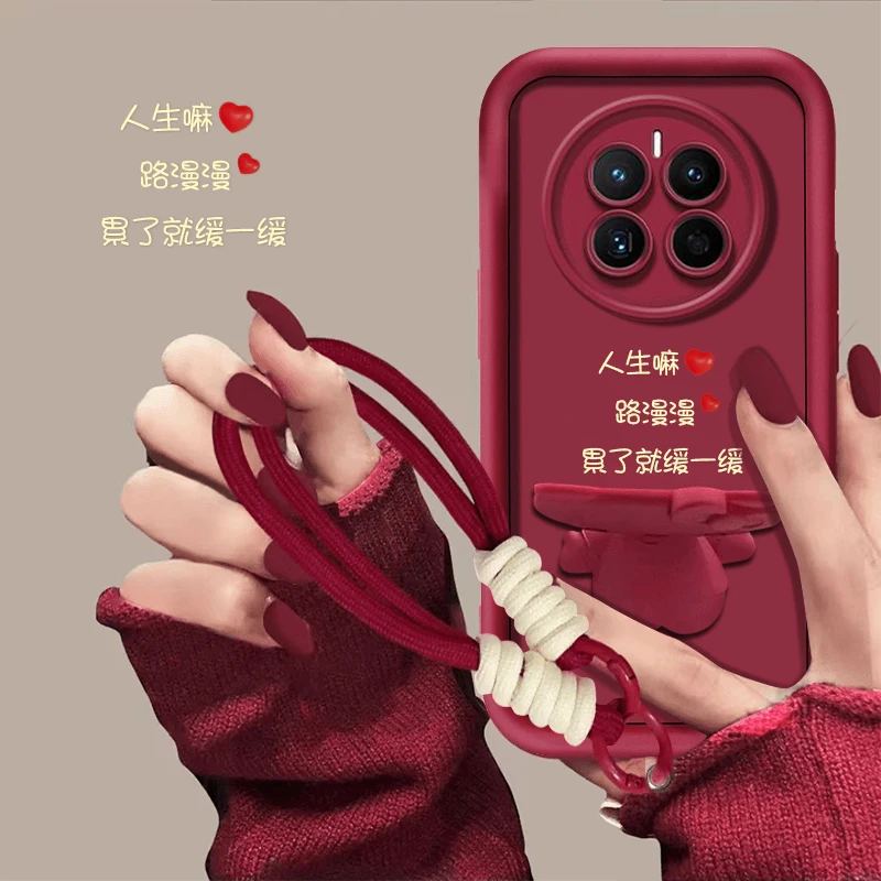 适用于【华为mate50】人生嘛新年猫咪补妆镜支架手机壳防摔网红女款