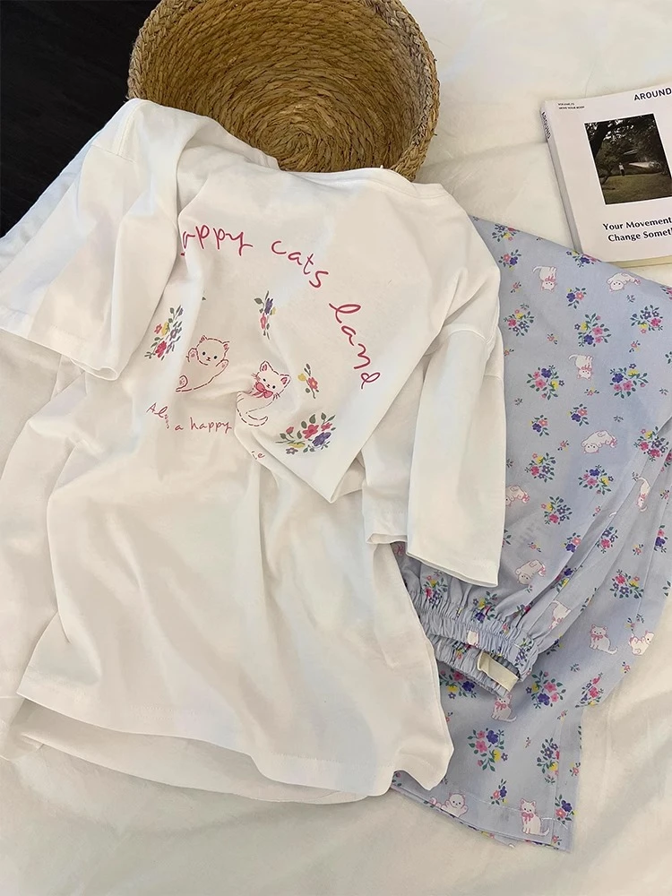 【DMXJ大梦想家】韩系甜美少女卡通印花短袖睡衣女夏季款家居服套装