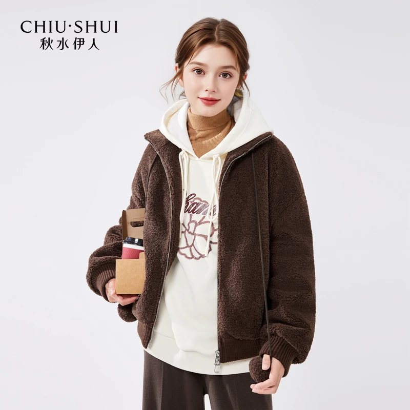 【直播】秋水伊人仿羊羔毛厚外套冬季女颗粒绒上衣624409C070539