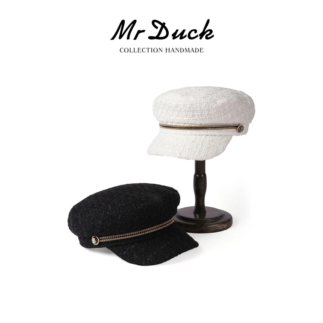 Mr DUCK经典法式优雅报童帽小香风粗花呢海军帽显脸小贝雷帽秋冬