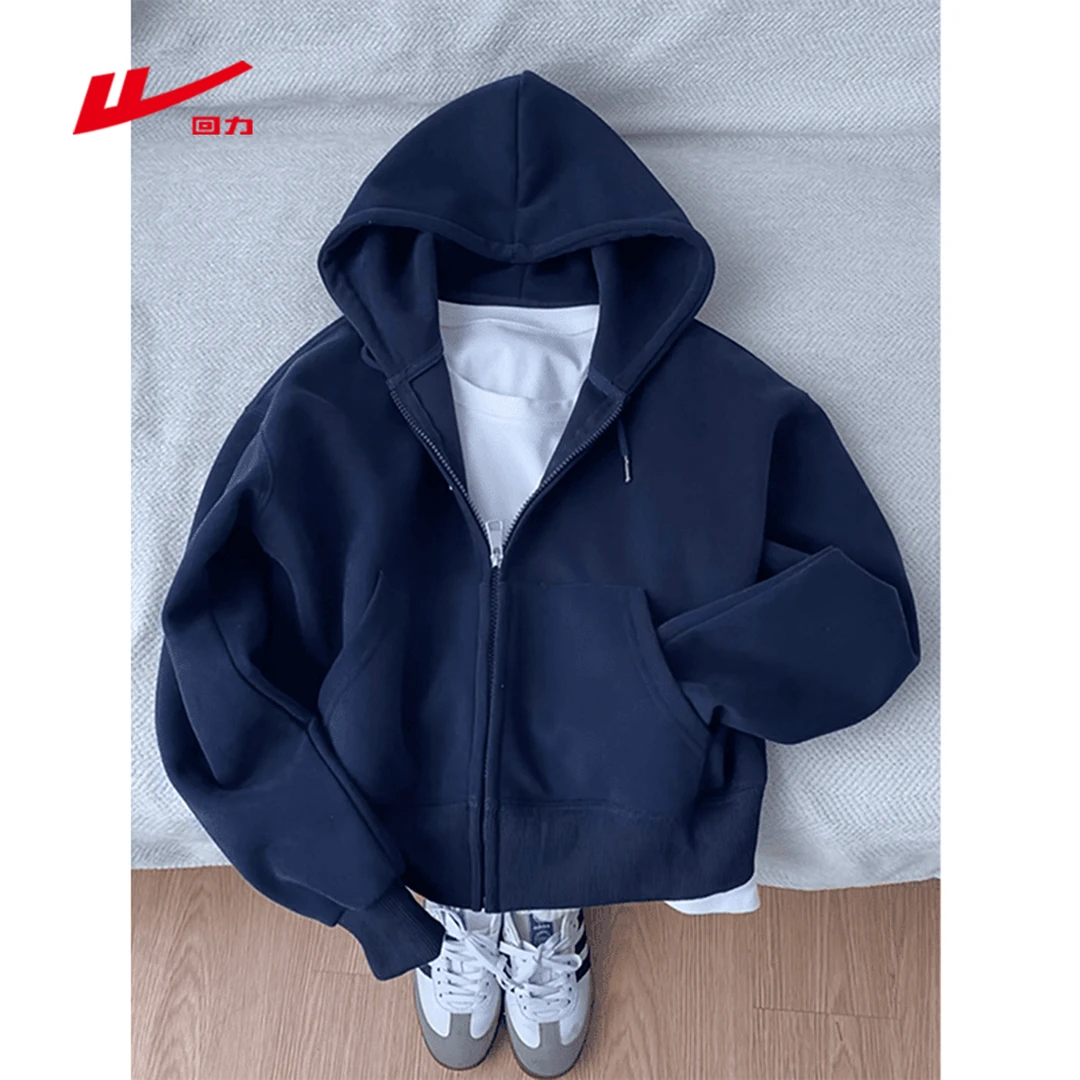 回力美式复古藏青色连帽卫衣薄外套男早秋新款爆款宽松百搭上衣潮