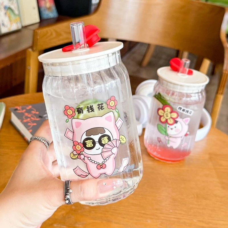 吨咚网红粗吸管奶茶玻璃杯爆款2025新款杯子喝水上班用耐高温水杯