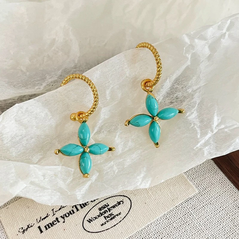 铜合金耳饰 Al6535春夏新款蓝色花朵耳饰