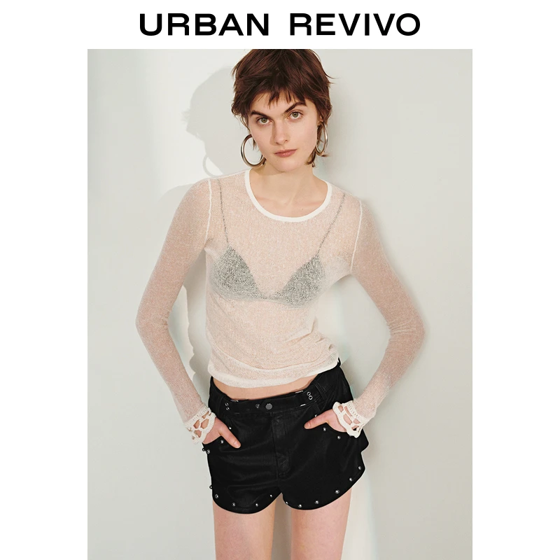 UR2025春季新款女装欧若风休闲设计感镂空花边针织衫UWH950017