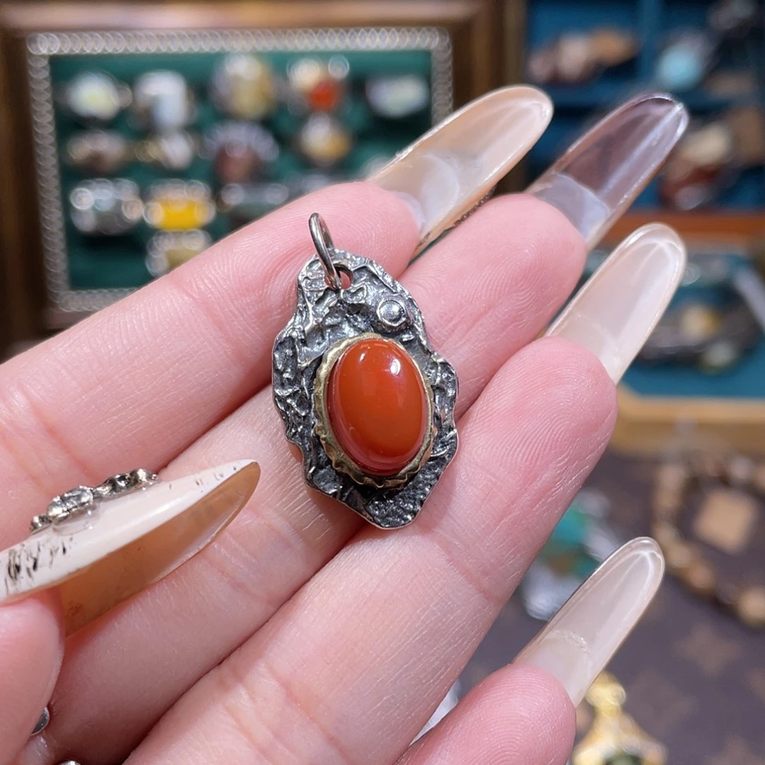 南红玛瑙银S925镶嵌戒指戒指