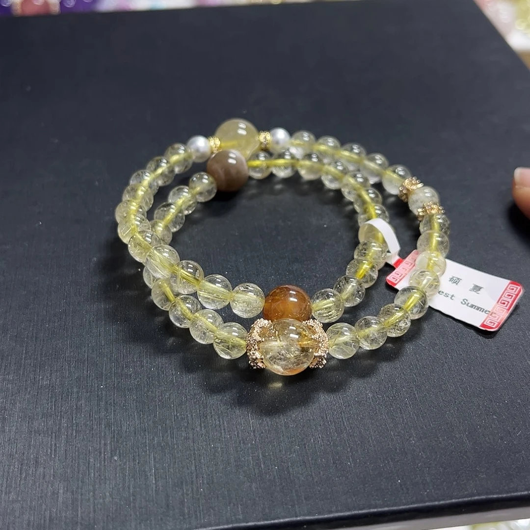 水晶未镶嵌手链金发晶双圈手串