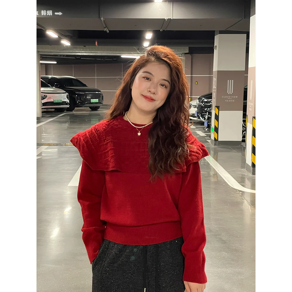 WenWen小个子2026秋冬新款假俩件提花斗篷披肩时尚针织毛衣4796