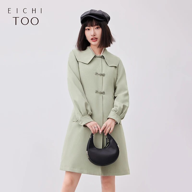 爱居兔女装显瘦灯笼袖盘扣设计时尚风衣外套EWFAJ1N002A