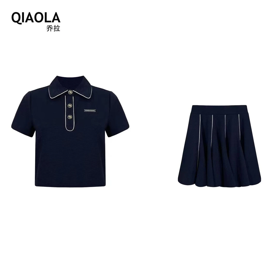 QIAOLA/乔拉【梦之旅途】夏款定制坑条运动POLO领休闲减龄时尚套装