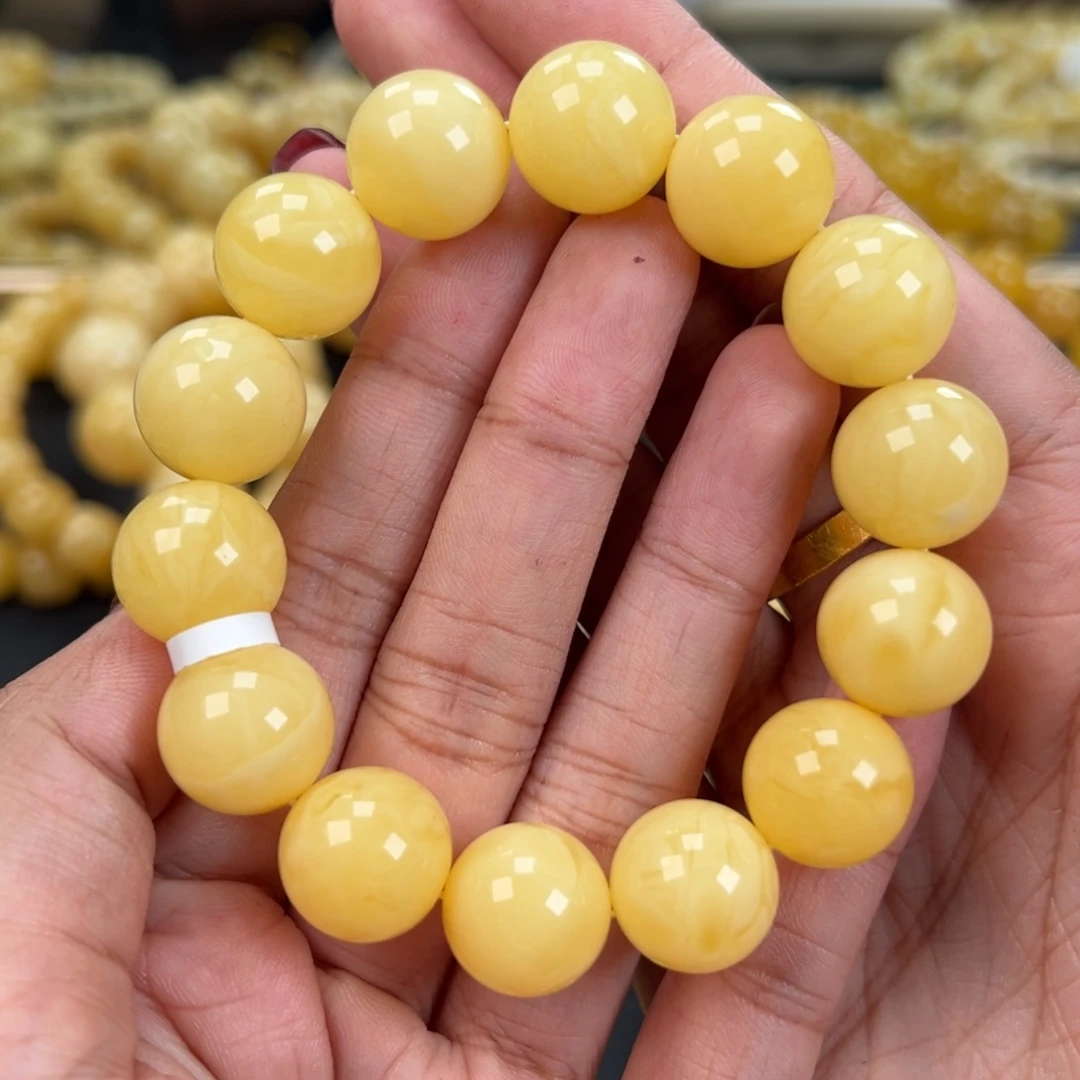 琥珀未镶嵌手链15mm黄花蜡 28.6