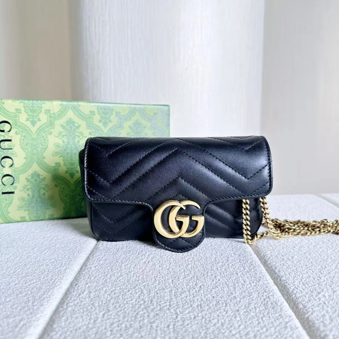 未使用 GUCCI/古驰 古驰 黑色mini马蒙时尚斜挎链条包10802842