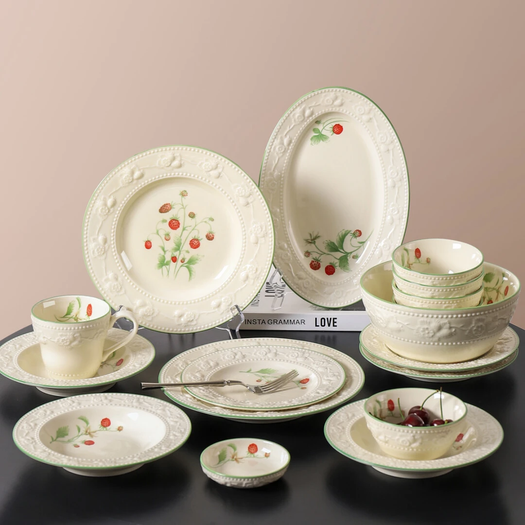 川岛屋法式浮雕餐具碗碟套装家用搬家礼物乔迁新居送人高档碗盘筷