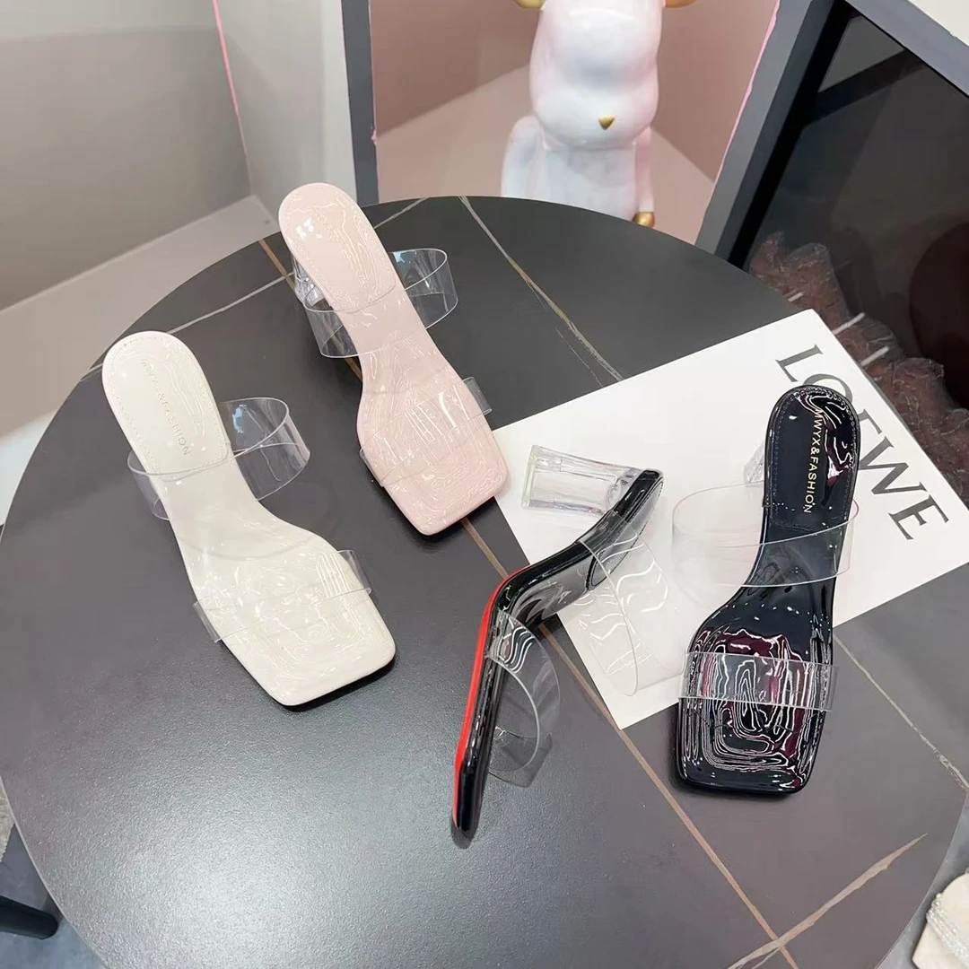 2025夏季新款时尚高跟凉拖鞋女透明跟方头外穿气质女鞋0270-108