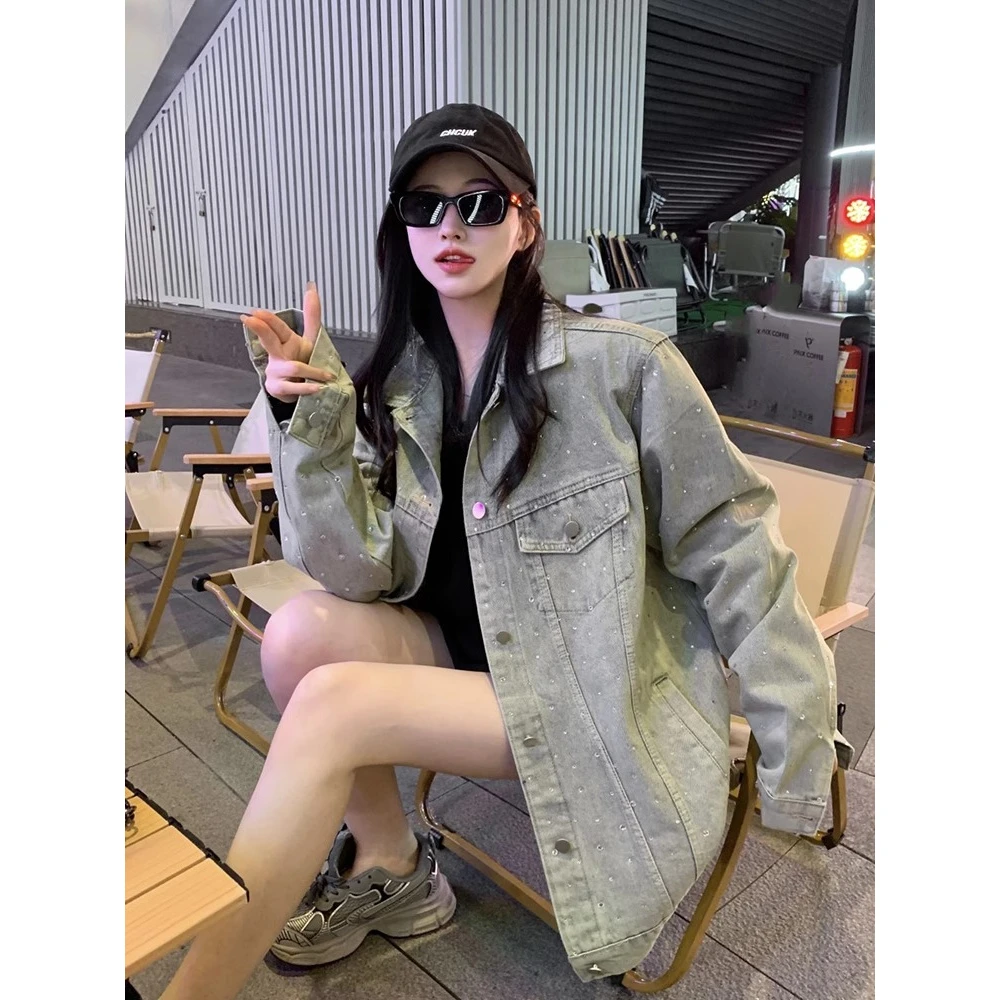 小众高级感烫钻牛仔外套女2025秋季新款宽松百搭休闲减龄夹克上衣
