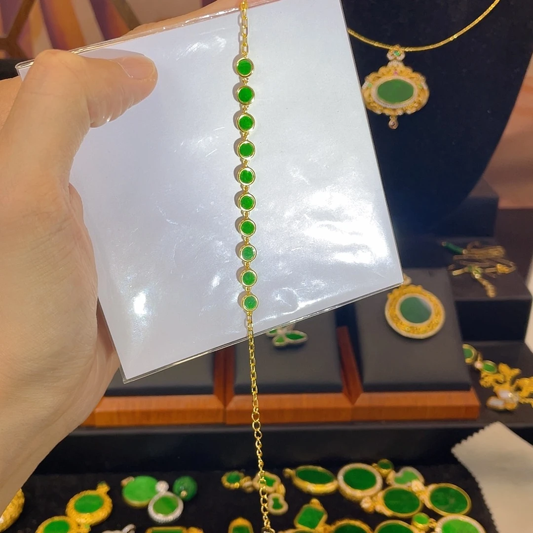 银S925镀金镶嵌手链翡翠