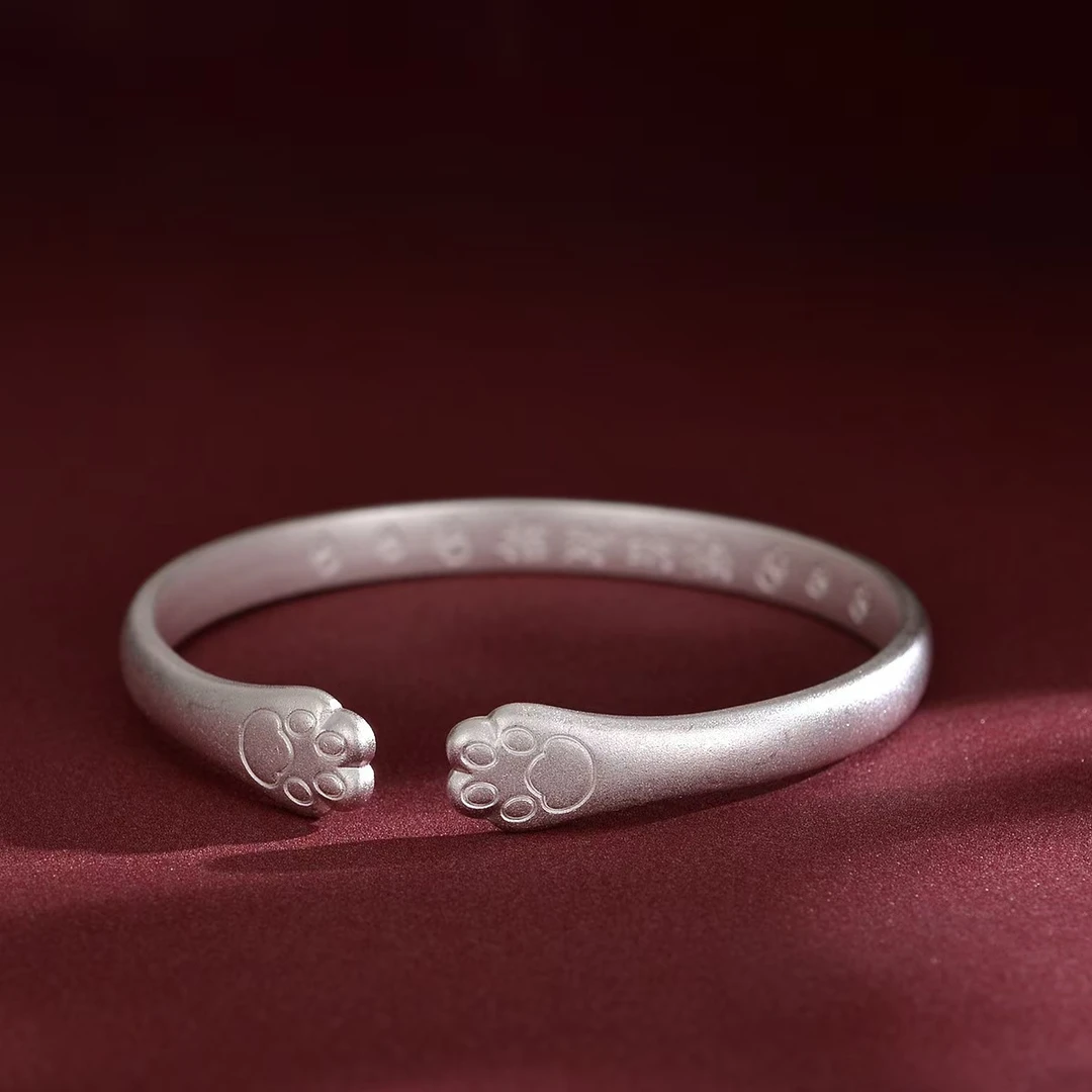 足银手镯 999.9【S82】古法开口招财猫爪手镯年轻款甜美时尚礼物