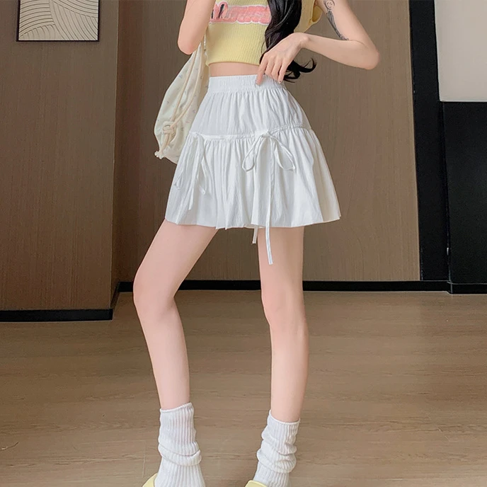 蛋糕裙女春夏款半身裙公主风白色蝴蝶结短裙休闲高腰气质优雅裙子