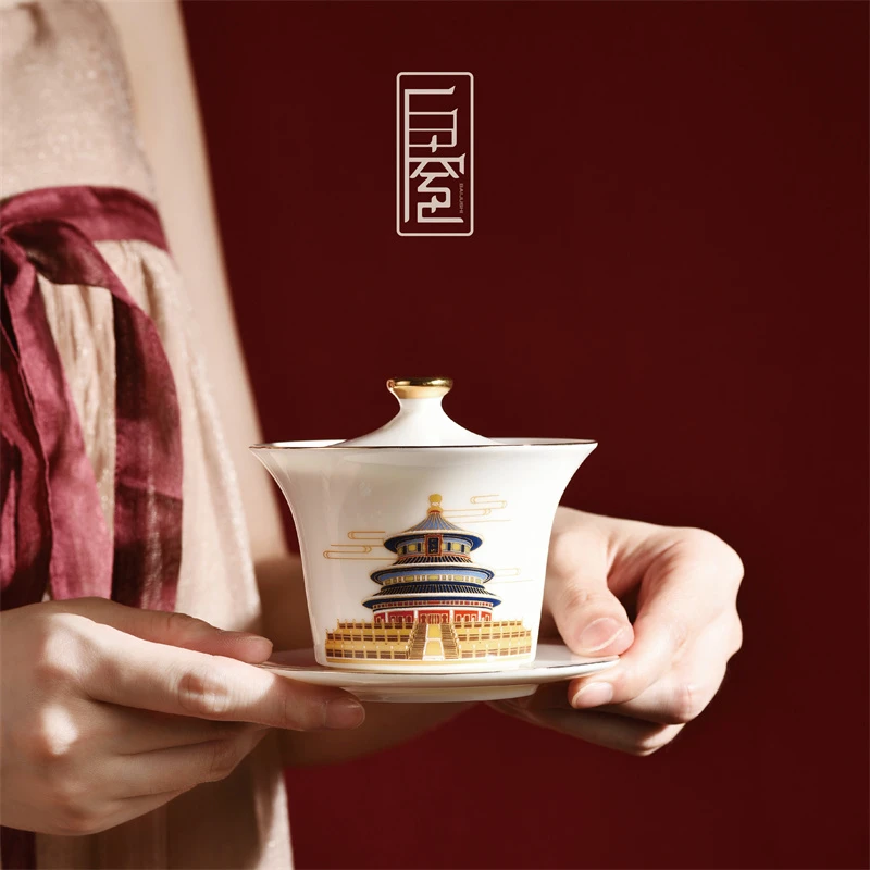 白居室羊脂玉釉三才盖碗宫廷大号白瓷高档泡茶碗茶杯薄胎瓷茶具