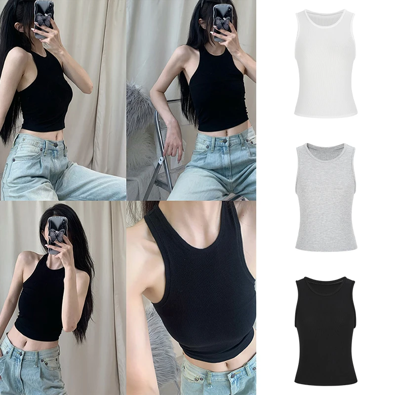 【现货专属】62859U领短款工字背心掐腰显瘦修身无袖上衣