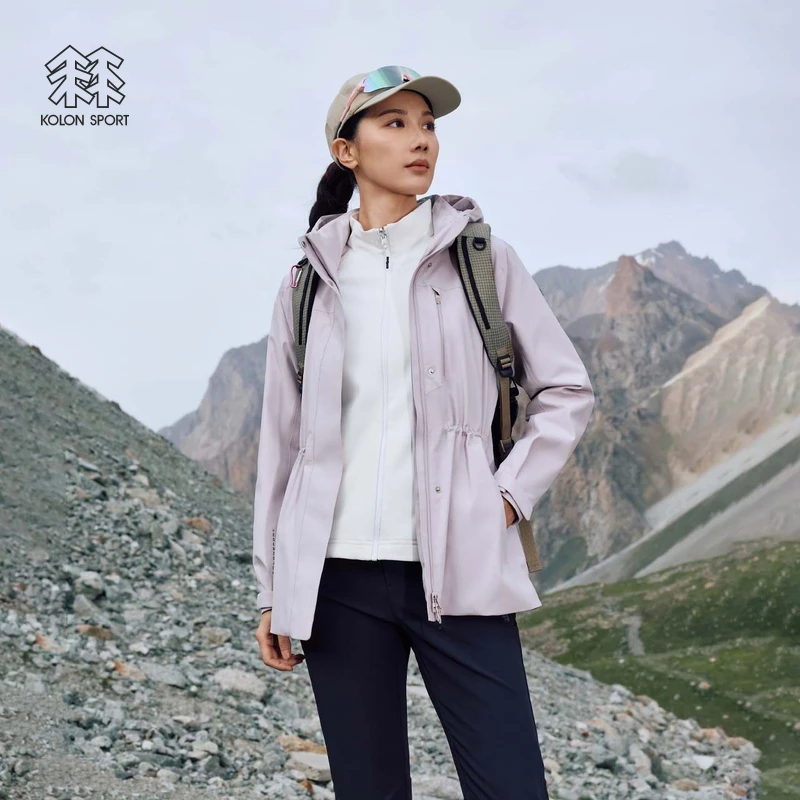 KOLON SPORT可隆冲锋衣2级防泼水防风女士中长款软壳三合一夹克