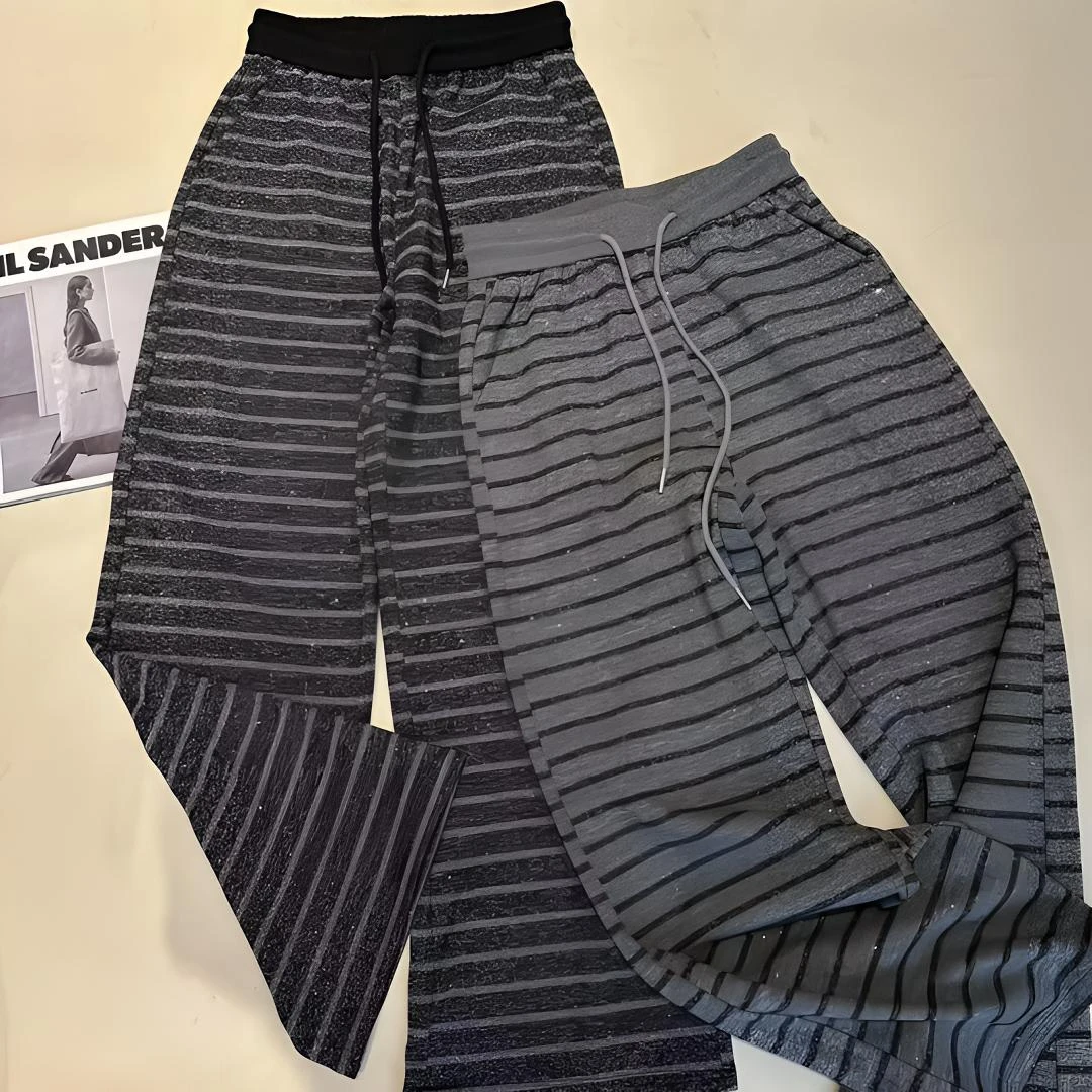 [现货]早春款条纹新款时尚休闲简约洋气百搭针织长裤女