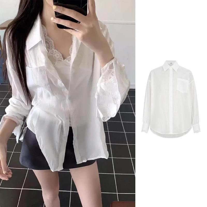 Moses Queen/魔西女王韩版洋气白色衬衫春季宽松气质显瘦防晒开衫