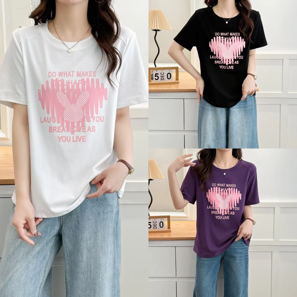 大码胖mm爱心兔子印花设计感休闲显瘦T恤女夏季新款正肩遮肉上衣