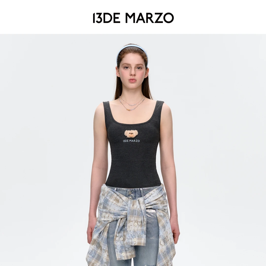 13DE MARZO女士 25春夏新款小熊头基础背心甜辣外穿个性薄款吊带